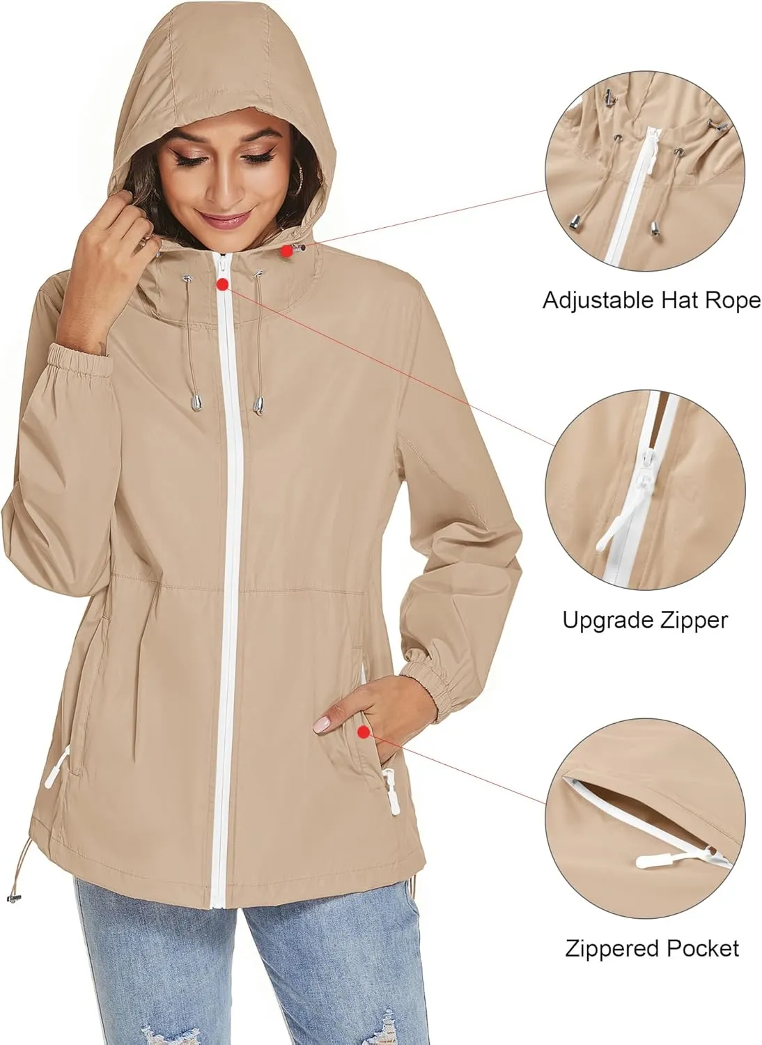 TCOT Womens Rain Jackets Waterproof Windbreaker Jackets lightweight Portable Rain Coat