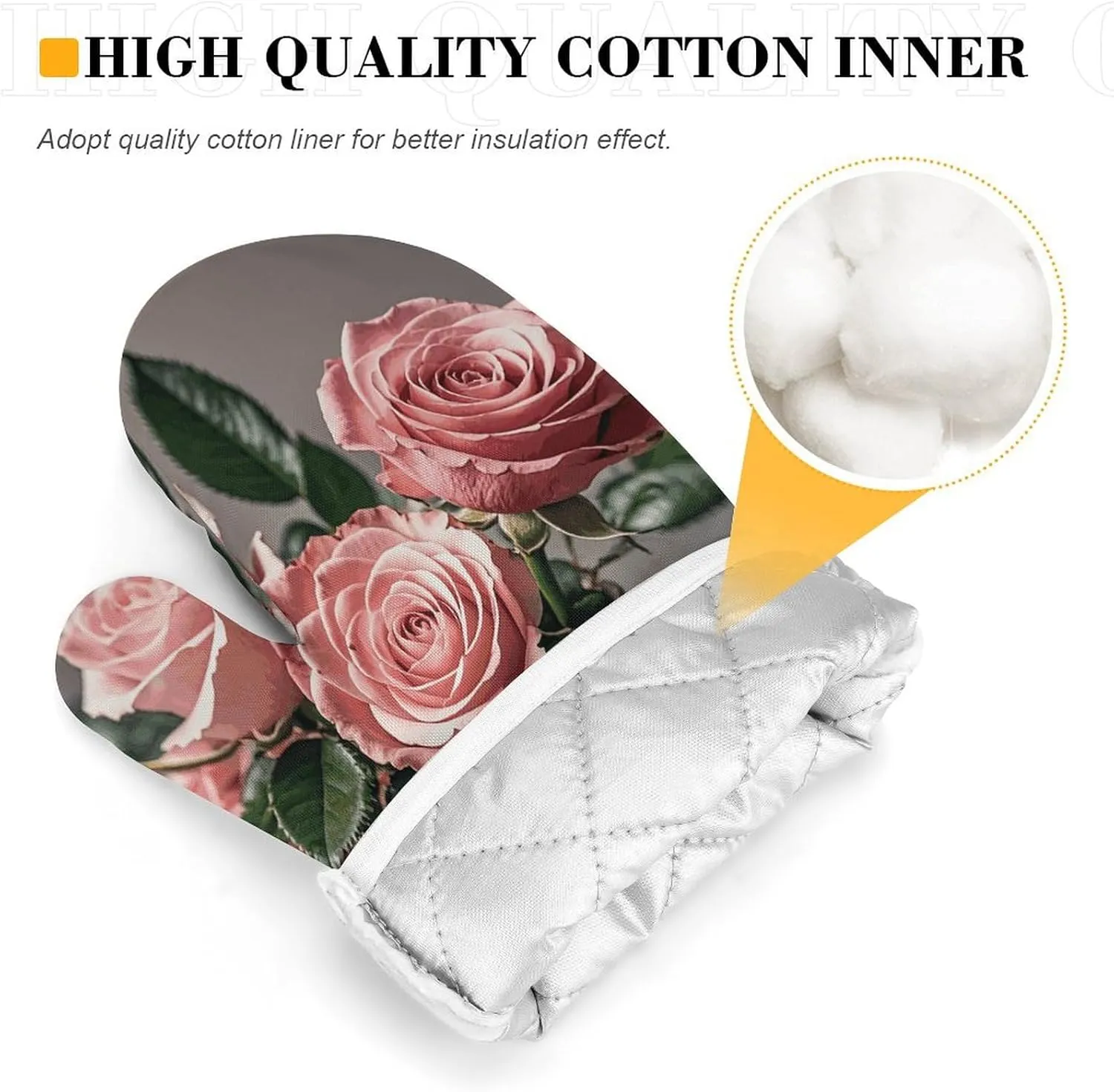 Tea Cups with Roses Romantic Shabby Oven Mitts and Pot Holders 2 Set, Heat Resistant Kitchen Glove with Quilted Liner, Non-Slip Oven Gloves for Baking Cooking