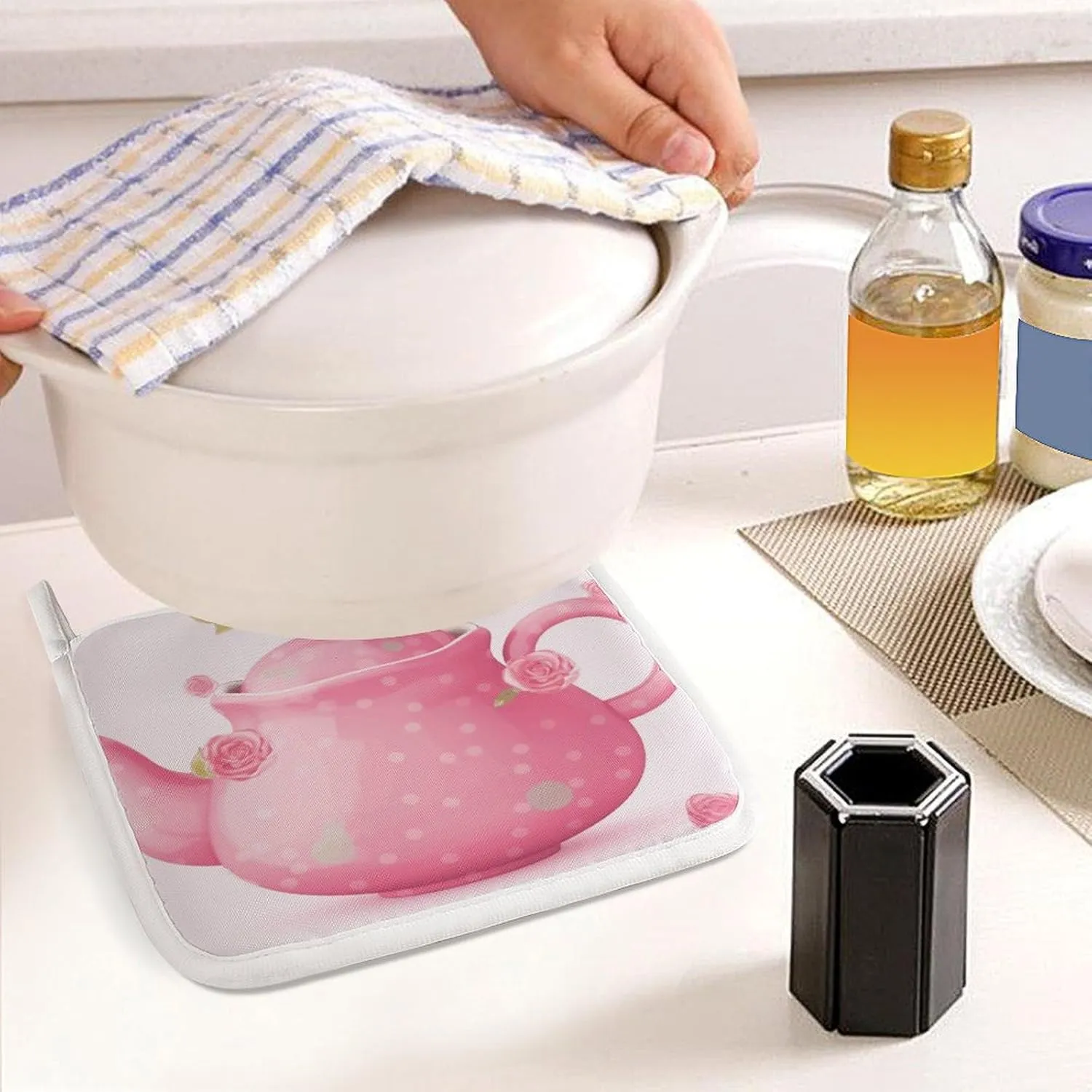 Teapot Oven Mitts and Pot Holders 2 Set, Heat Resistant Kitchen Glove with Quilted Liner, Non-Slip Oven Gloves for Baking Cooking