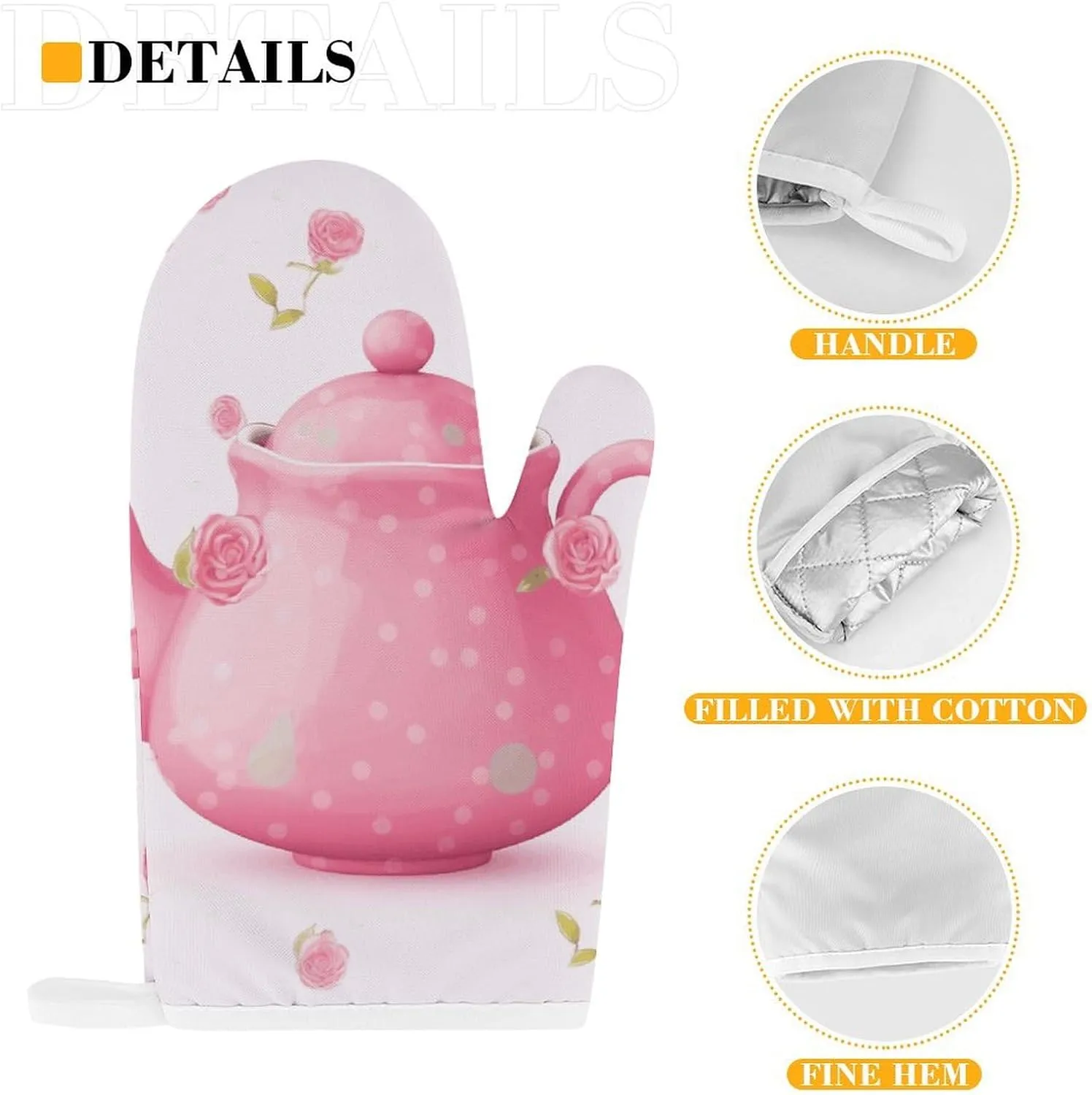 Teapot Oven Mitts and Pot Holders 2 Set, Heat Resistant Kitchen Glove with Quilted Liner, Non-Slip Oven Gloves for Baking Cooking