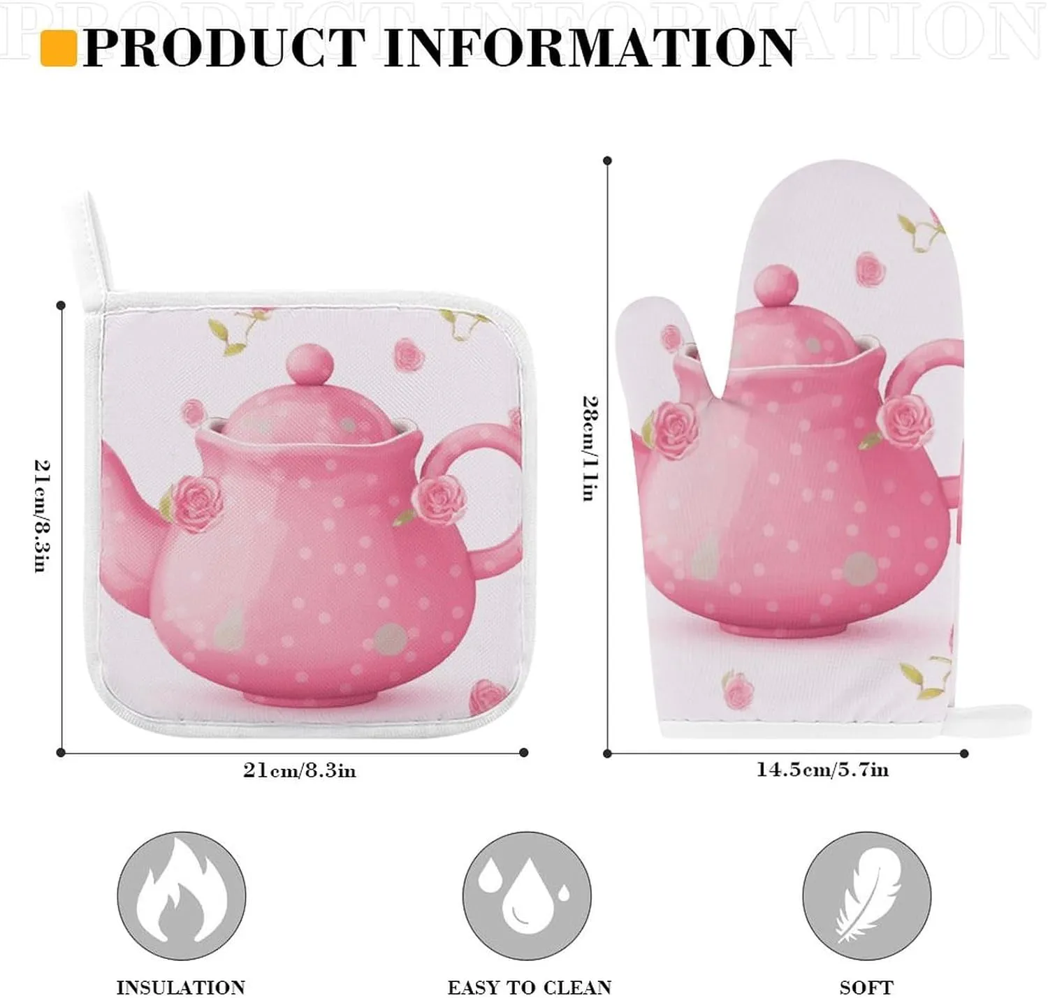 Teapot Oven Mitts and Pot Holders 2 Set, Heat Resistant Kitchen Glove with Quilted Liner, Non-Slip Oven Gloves for Baking Cooking