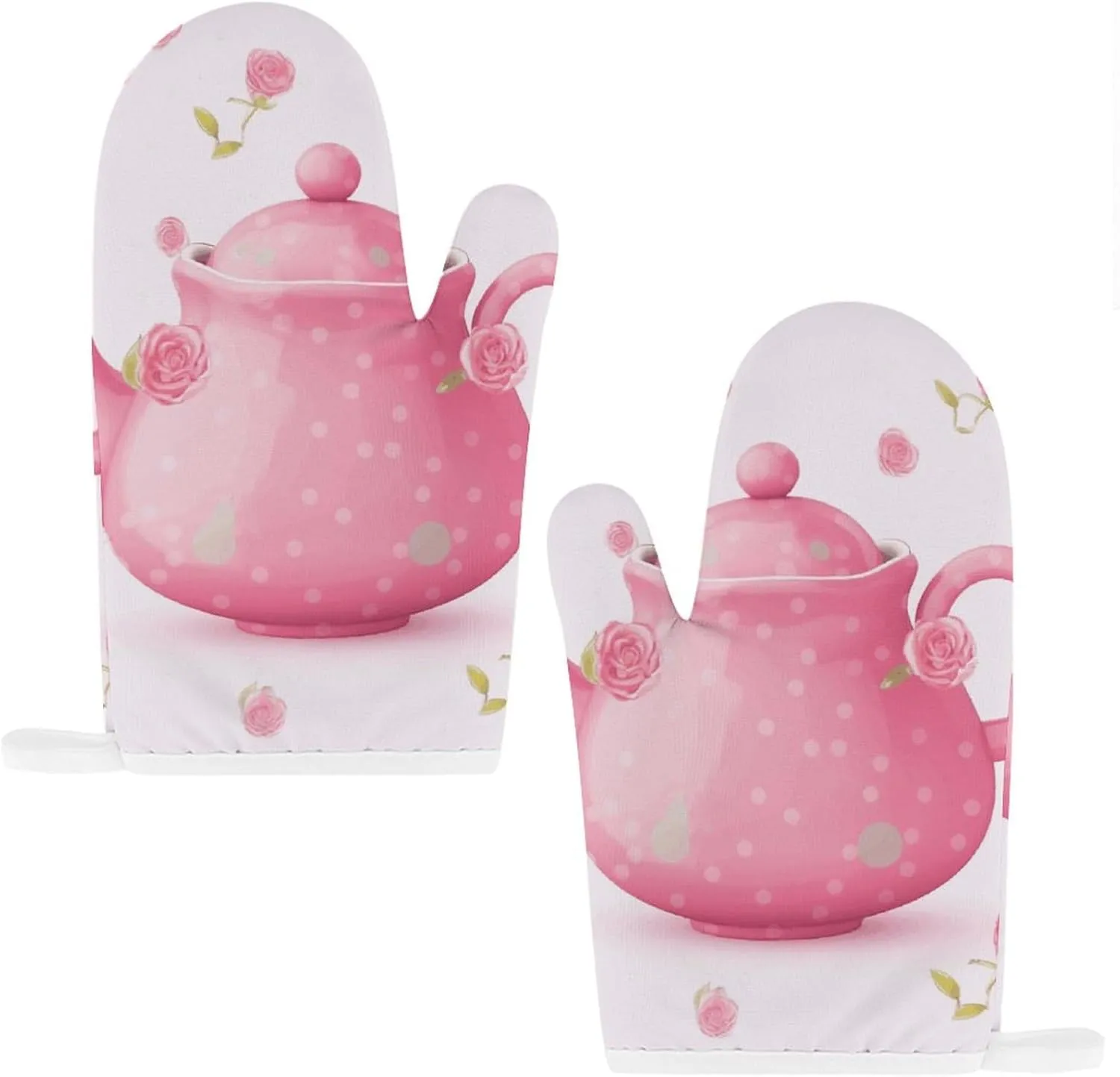 Teapot Oven Mitts and Pot Holders 2 Set, Heat Resistant Kitchen Glove with Quilted Liner, Non-Slip Oven Gloves for Baking Cooking