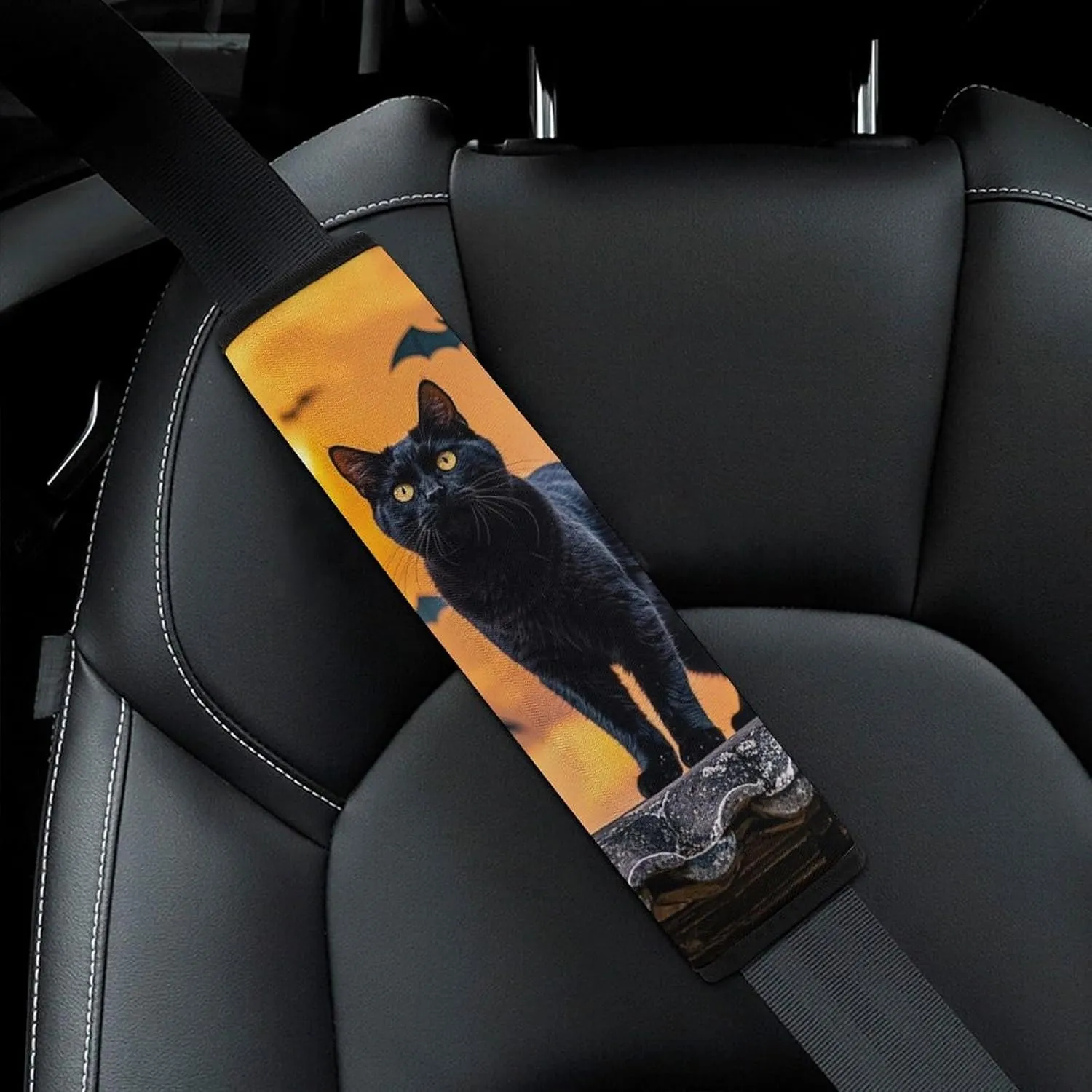 The Black Cat is Pacing on The Roof Auto Seat Belt Cover 2PCS Universal Car Seat Belt Shoulder Protector Pad, Protect Your Shoulders and Neck for Car Seat Belt, Shoulder Bag, Backpack