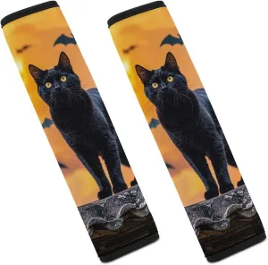 The Black Cat is Pacing on The Roof Auto Seat Belt Cover 2PCS Universal Car Seat Belt Shoulder Protector Pad, Protect Your Shoulders and Neck for Car Seat Belt, Shoulder Bag, Backpack