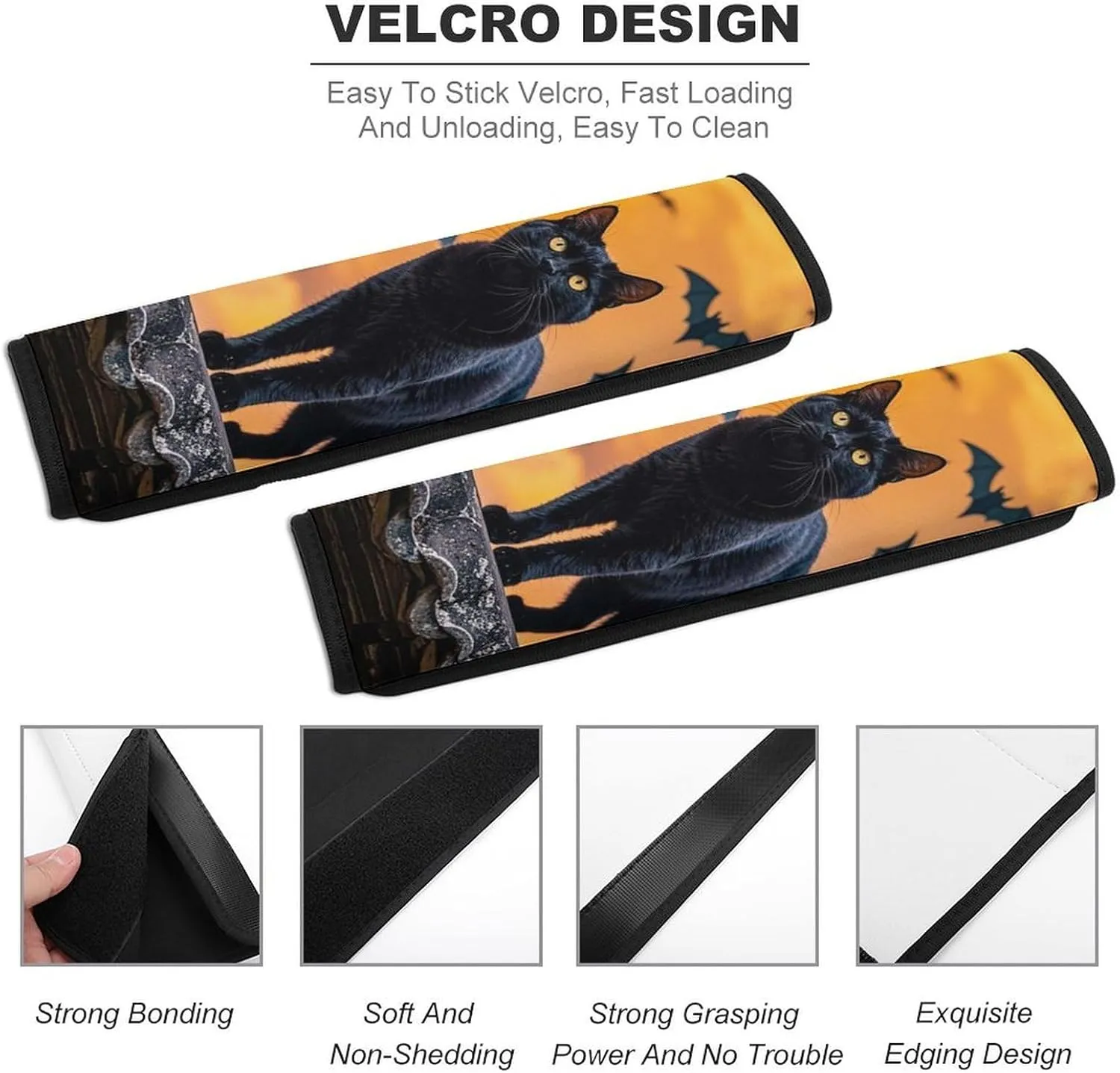 The Black Cat is Pacing on The Roof Auto Seat Belt Cover 2PCS Universal Car Seat Belt Shoulder Protector Pad, Protect Your Shoulders and Neck for Car Seat Belt, Shoulder Bag, Backpack