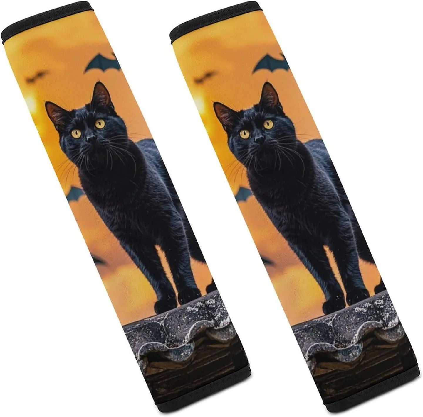 The Black Cat is Pacing on The Roof Auto Seat Belt Cover 2PCS Universal Car Seat Belt Shoulder Protector Pad, Protect Your Shoulders and Neck for Car Seat Belt, Shoulder Bag, Backpack