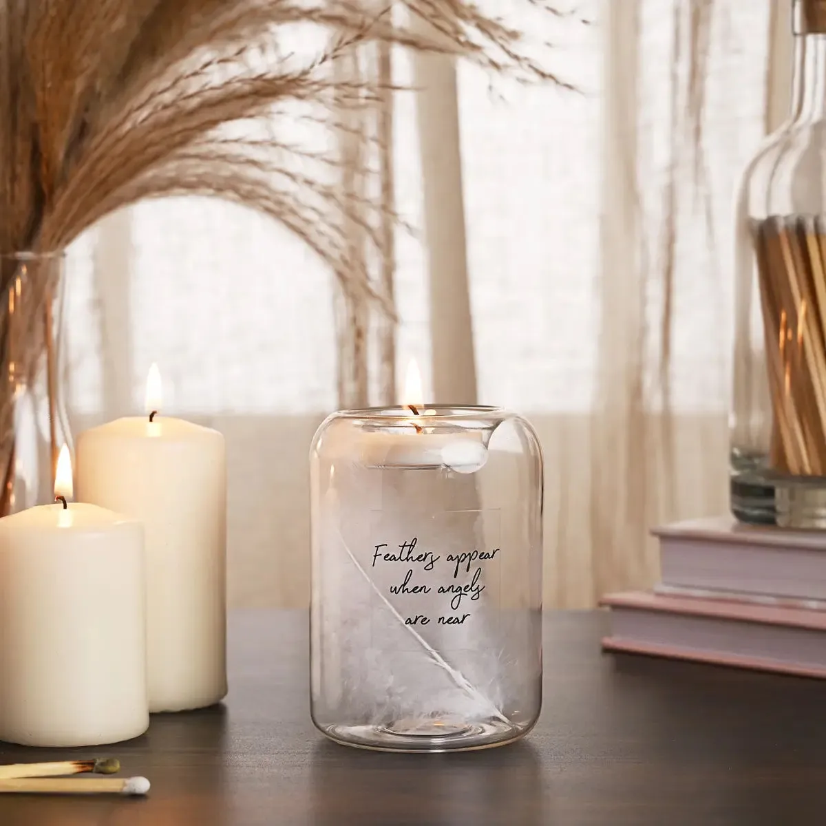 Thoughts of You Feather Glass Tea Light Holder - Feathers