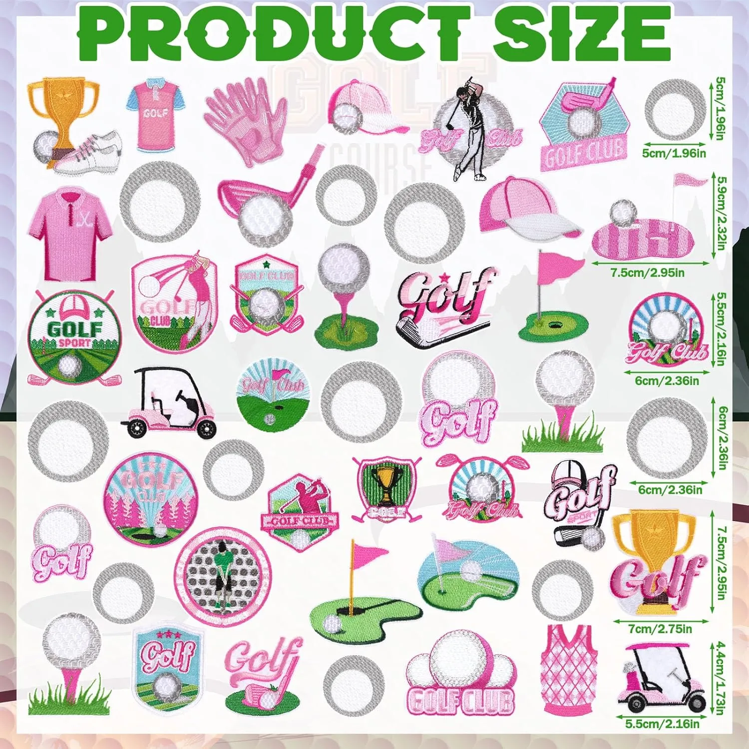 Tigeen 48 Pcs Pink Golf Iron on Patches Sports Embroidery Applique Pink and Green Golf Ball Sewing Patches for Clothing, Jackets, Jeans, Bags, Dress, Hats DIY Applique Emblem Accessory