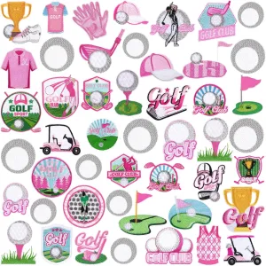 Tigeen 48 Pcs Pink Golf Iron on Patches Sports Embroidery Applique Pink and Green Golf Ball Sewing Patches for Clothing, Jackets, Jeans, Bags, Dress, Hats DIY Applique Emblem Accessory