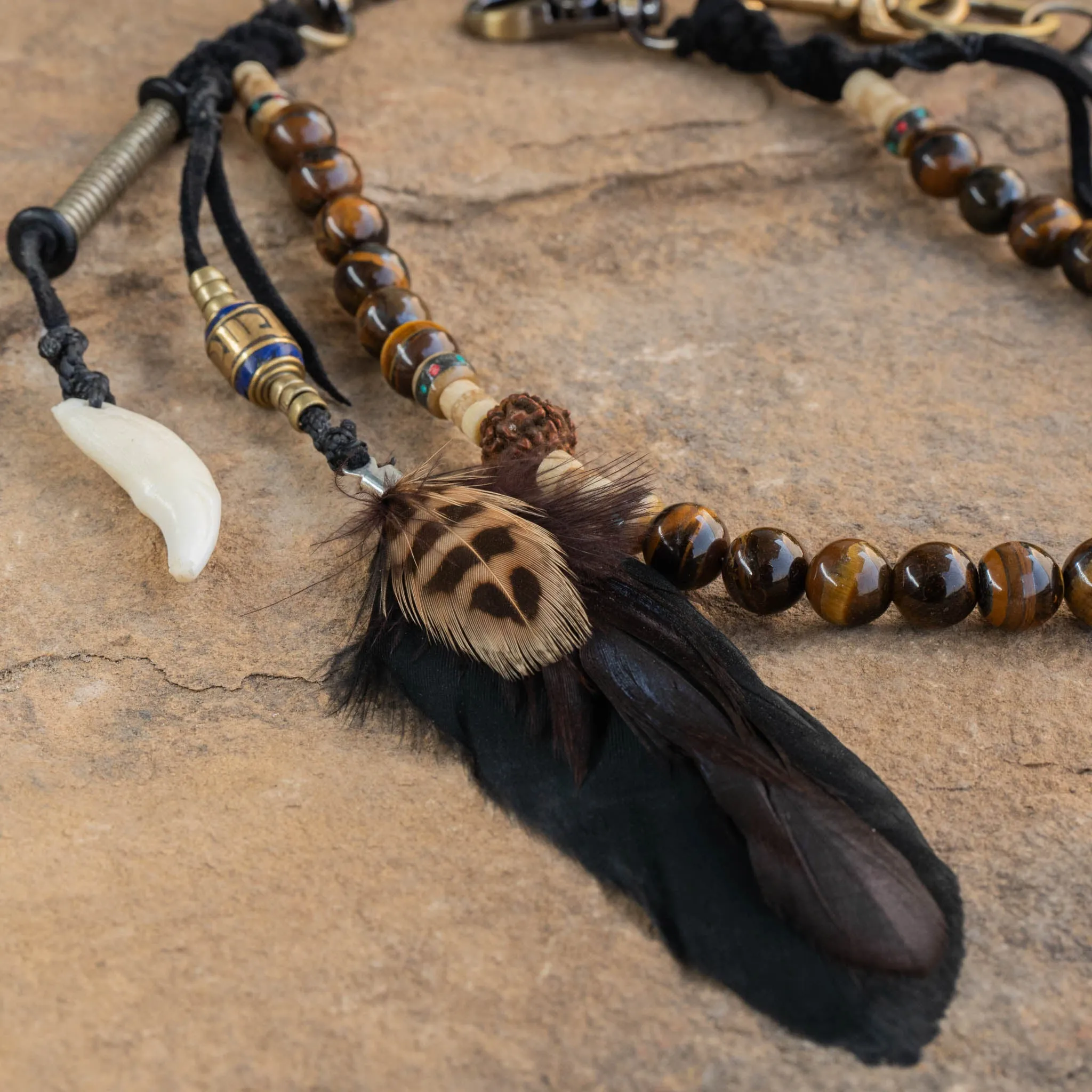 Tiger Eye Key Chain and Black Feather