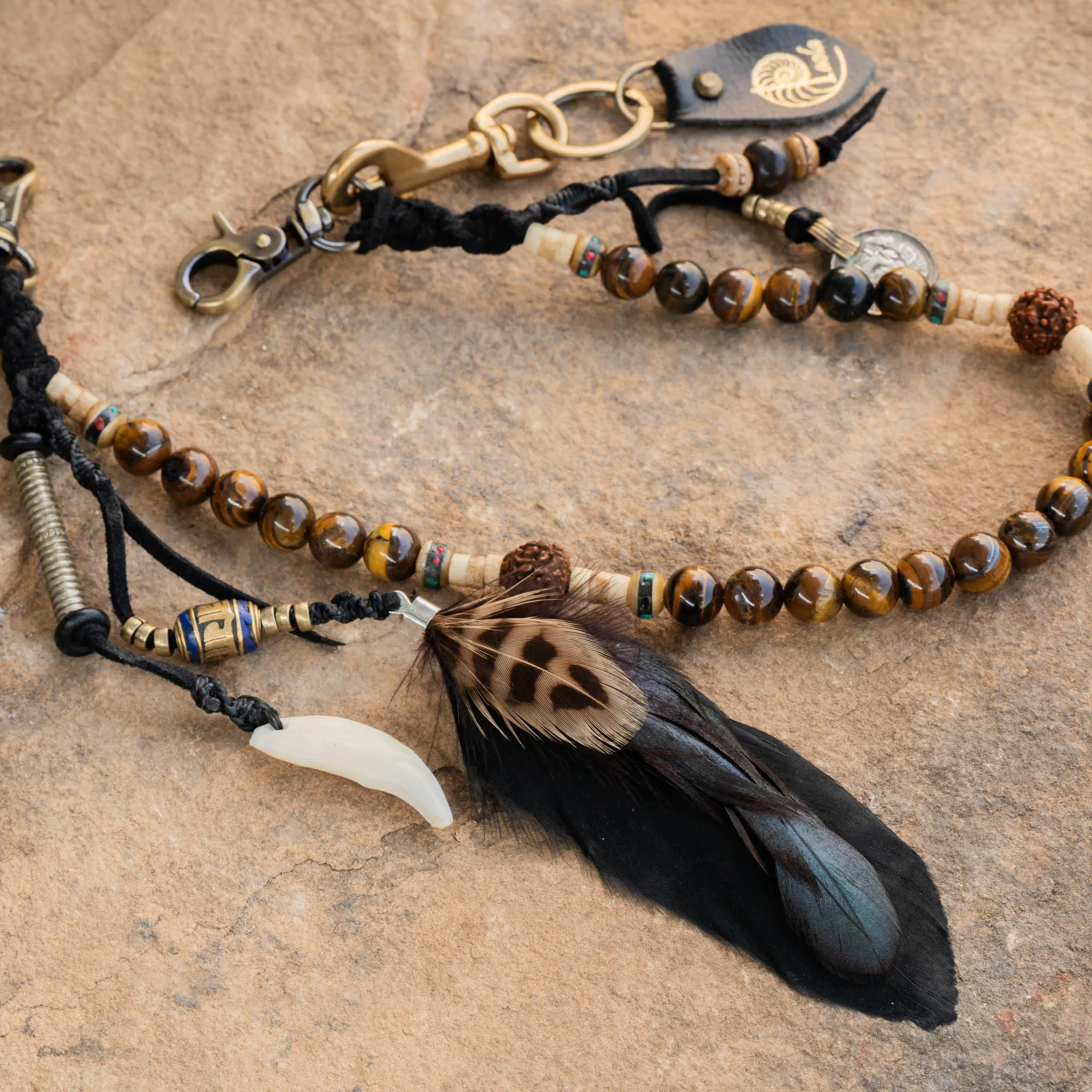 Tiger Eye Key Chain and Black Feather