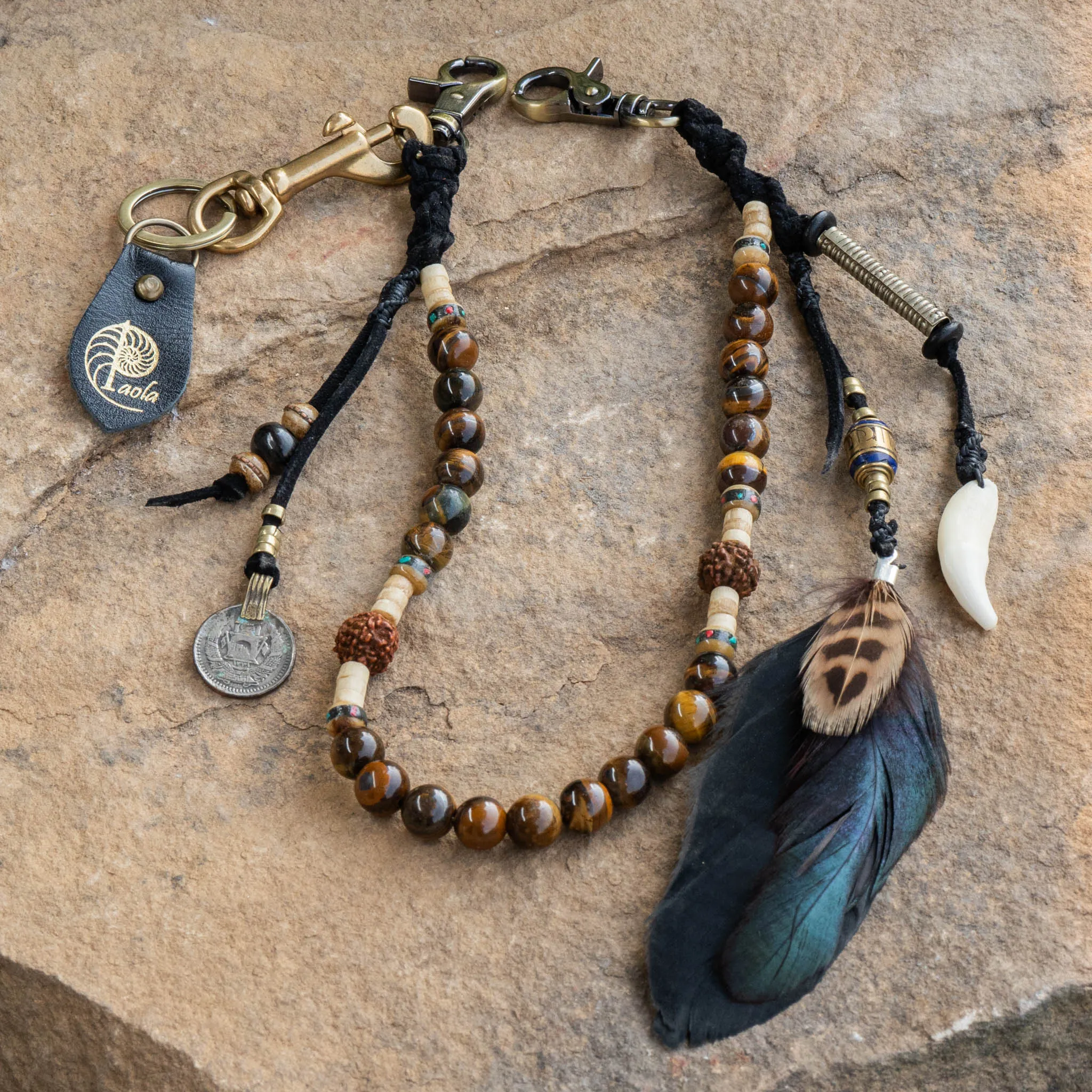 Tiger Eye Key Chain and Black Feather