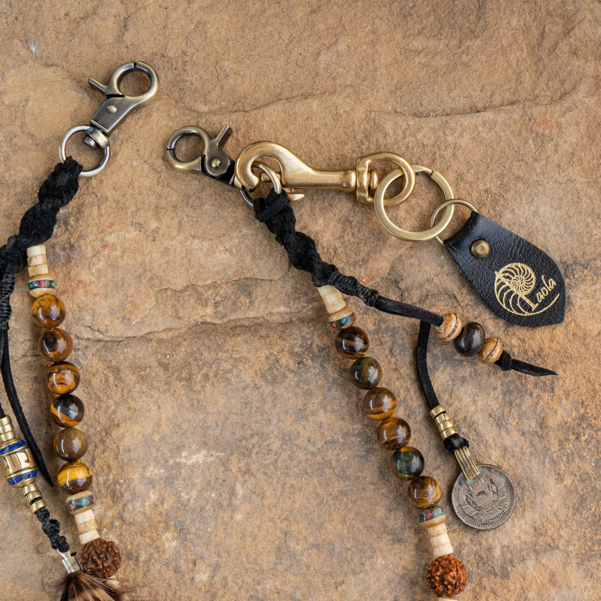 Tiger Eye Key Chain and Black Feather