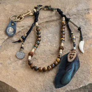 Tiger Eye Key Chain and Black Feather