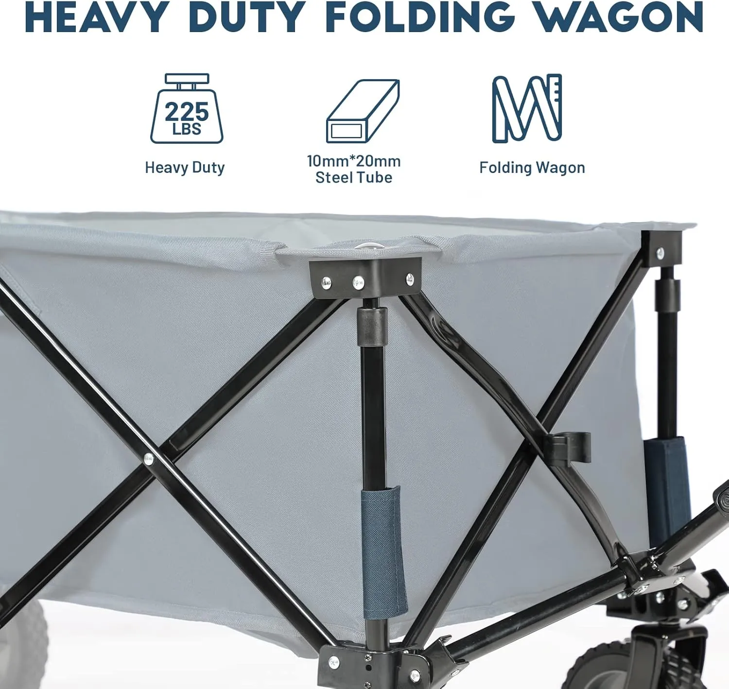 TIMBER RIDGE Collapsible Outdoor Folding Wagon Cart Heavy Duty Camping Patio Shopping Garden Cart with Side Bag Cup Holder, Blue