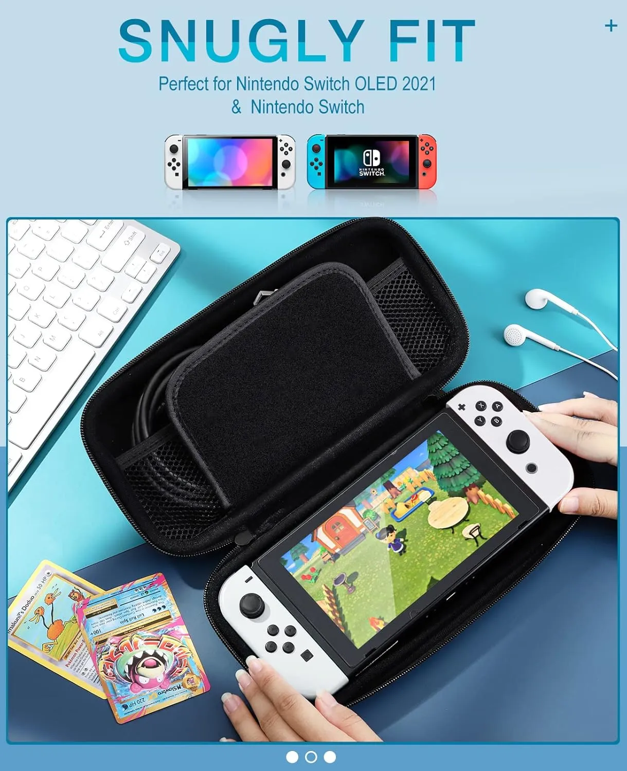 TiMOVO Carrying Case Compatible with Nintendo Switch OLED 2021 & Switch, Durable Hard Shell Game Storage Handbag Portable Travel Bag PU Pouch with Pocket for 10 Game Cards & Accessories