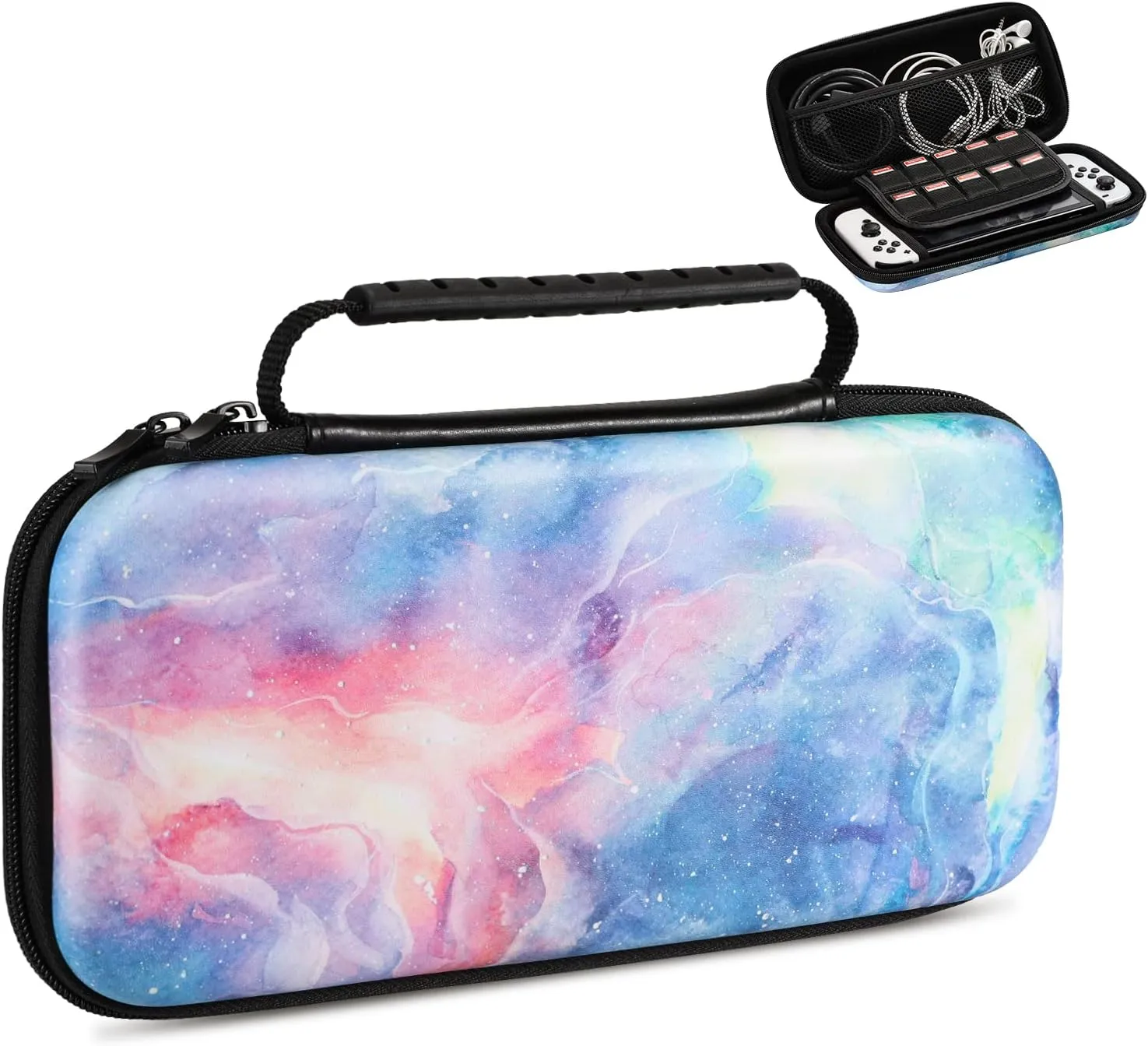 TiMOVO Carrying Case Compatible with Nintendo Switch OLED 2021 & Switch, Durable Hard Shell Game Storage Handbag Portable Travel Bag PU Pouch with Pocket for 10 Game Cards & Accessories