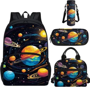 TOADDITDO Galaxy School Backpack for Boys with Lunch Box and Water Bottle Elementary Large Schoolbags 5th Grade School Book Bag Lightweight Travel Duffel Bag Casual Daypacks Laptop Backpacks Rucksack