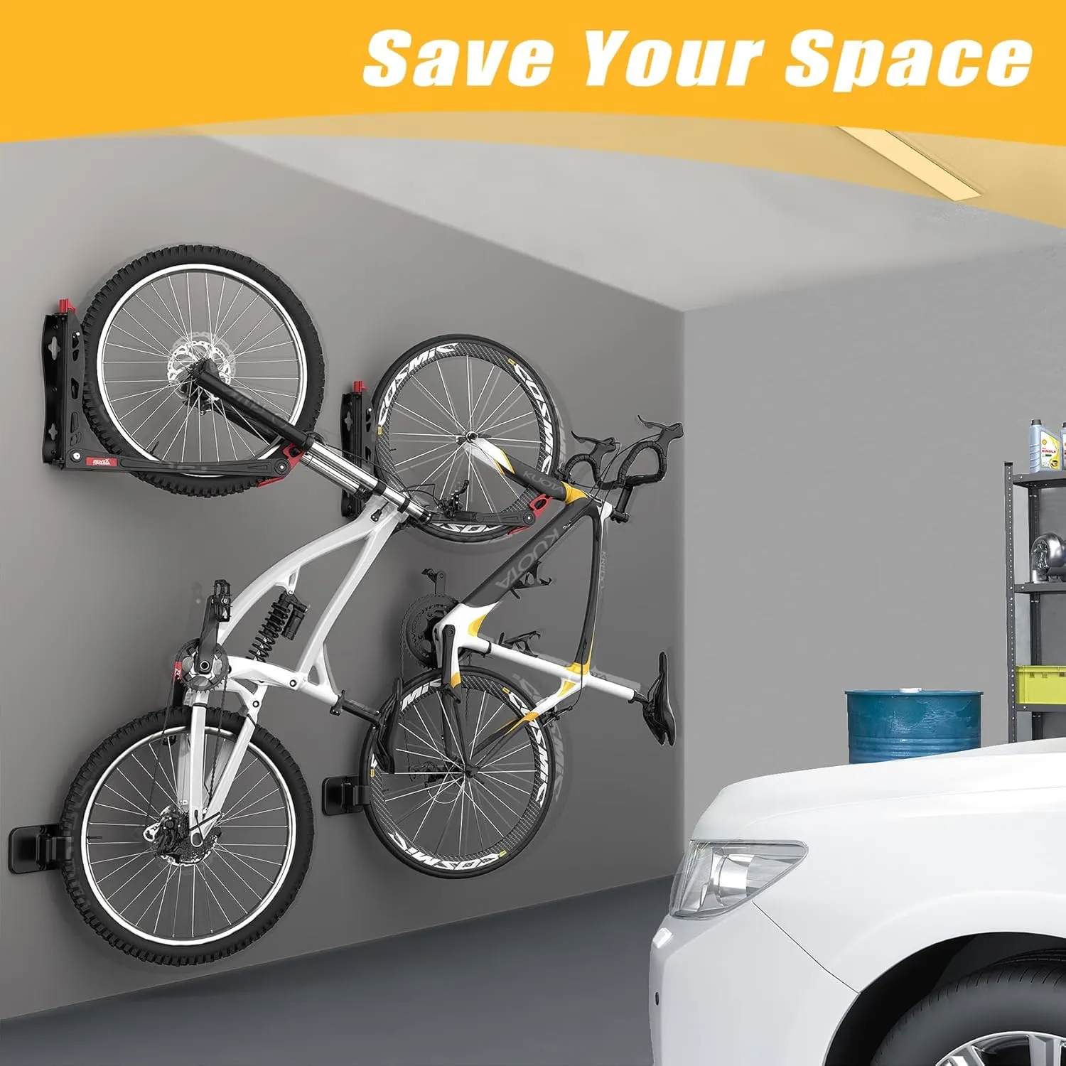 TORACK BIKEPAL Space Saving Wall Mounted Swivel Bike Racks, Vertical Bike Wall Hangers for Garage Storage Solution (2 Pack)