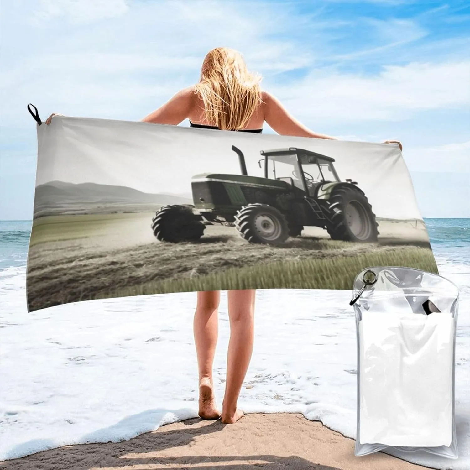 Tractor Agriculture Tranquil Beach Towel Sand Free Fast Drying Microfiber Travel Towel for Women Men Super Absorbent Camping Towels Soft Compact Gym Towel for Swimming Hiking 27.5"x55"