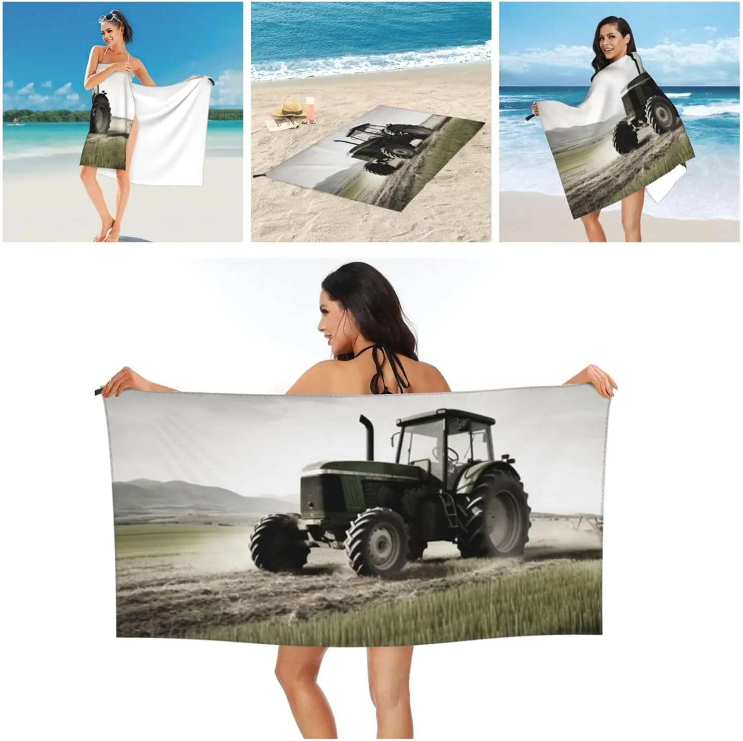 Tractor Agriculture Tranquil Beach Towel Sand Free Fast Drying Microfiber Travel Towel for Women Men Super Absorbent Camping Towels Soft Compact Gym Towel for Swimming Hiking 27.5"x55"