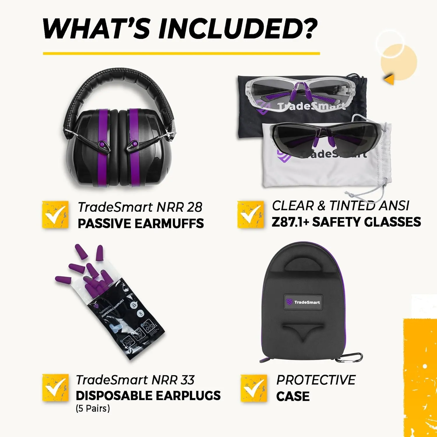 TradeSmart All-in-One Shooting Ear Protection - Comfort  NRR 28 Earmuffs, Glasses & Earplugs   Carry Case