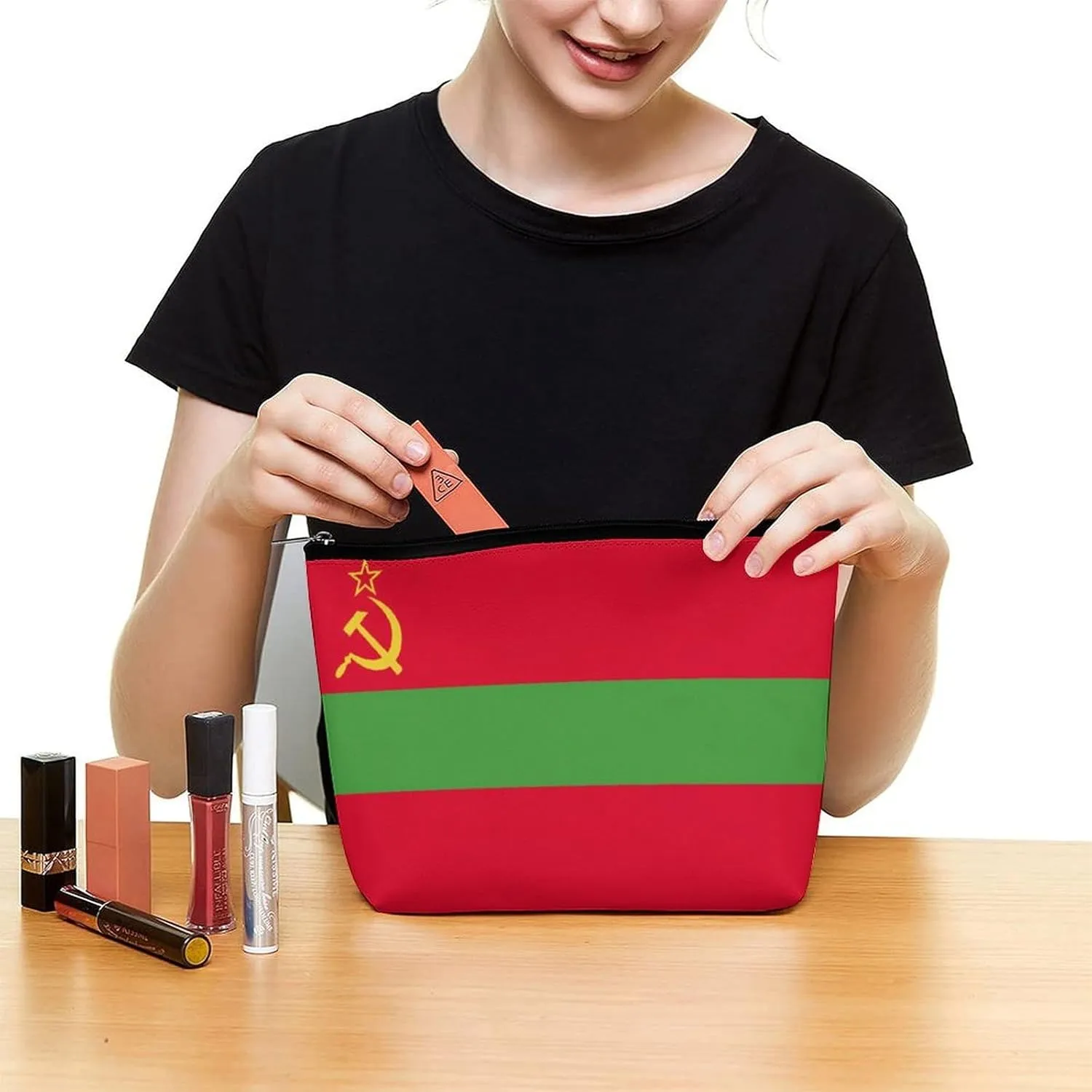 Transnistria Flag Portable Makeup Bag Zipper Cosmetic Pouch Organizer for Women Girls