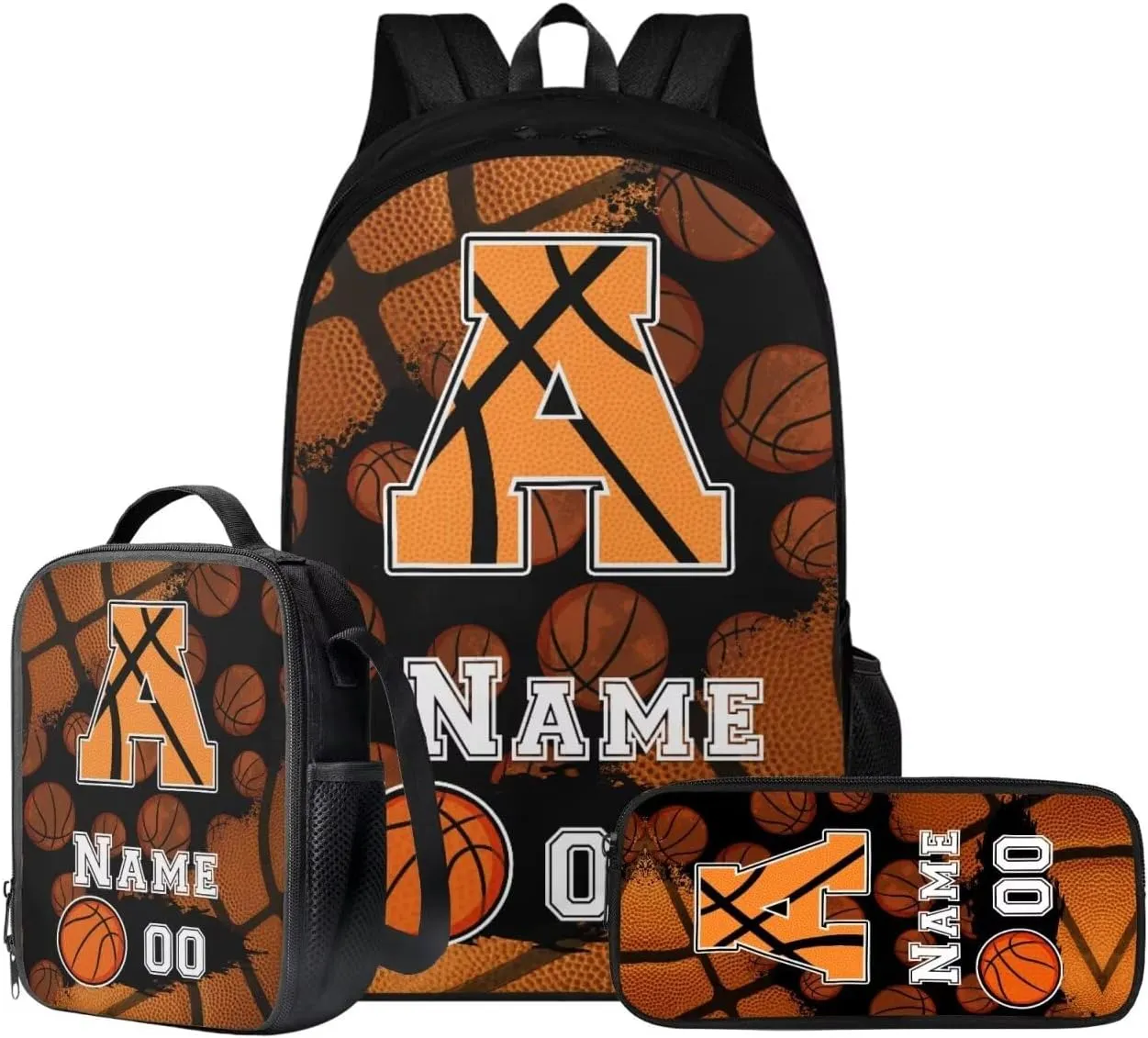 Tuoxiukan Personalized Basketball Backpacks for Kids Boys 6-8 Custom Initial Monogram Bookbag 17 Inch Sports Theme School Bag Custom Name and Number Elementary/Middle/High School Bag Set
