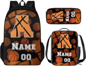 Tuoxiukan Personalized Basketball Backpacks for Kids Boys 6-8 Custom Initial Monogram Bookbag 17 Inch Sports Theme School Bag Custom Name and Number Elementary/Middle/High School Bag Set
