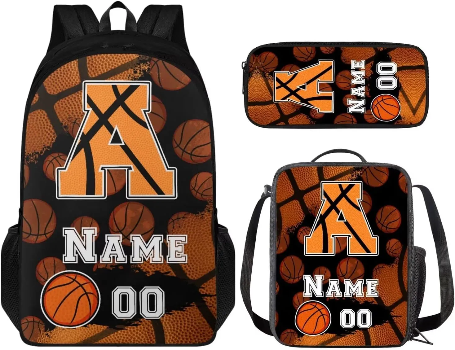 Tuoxiukan Personalized Basketball Backpacks for Kids Boys 6-8 Custom Initial Monogram Bookbag 17 Inch Sports Theme School Bag Custom Name and Number Elementary/Middle/High School Bag Set