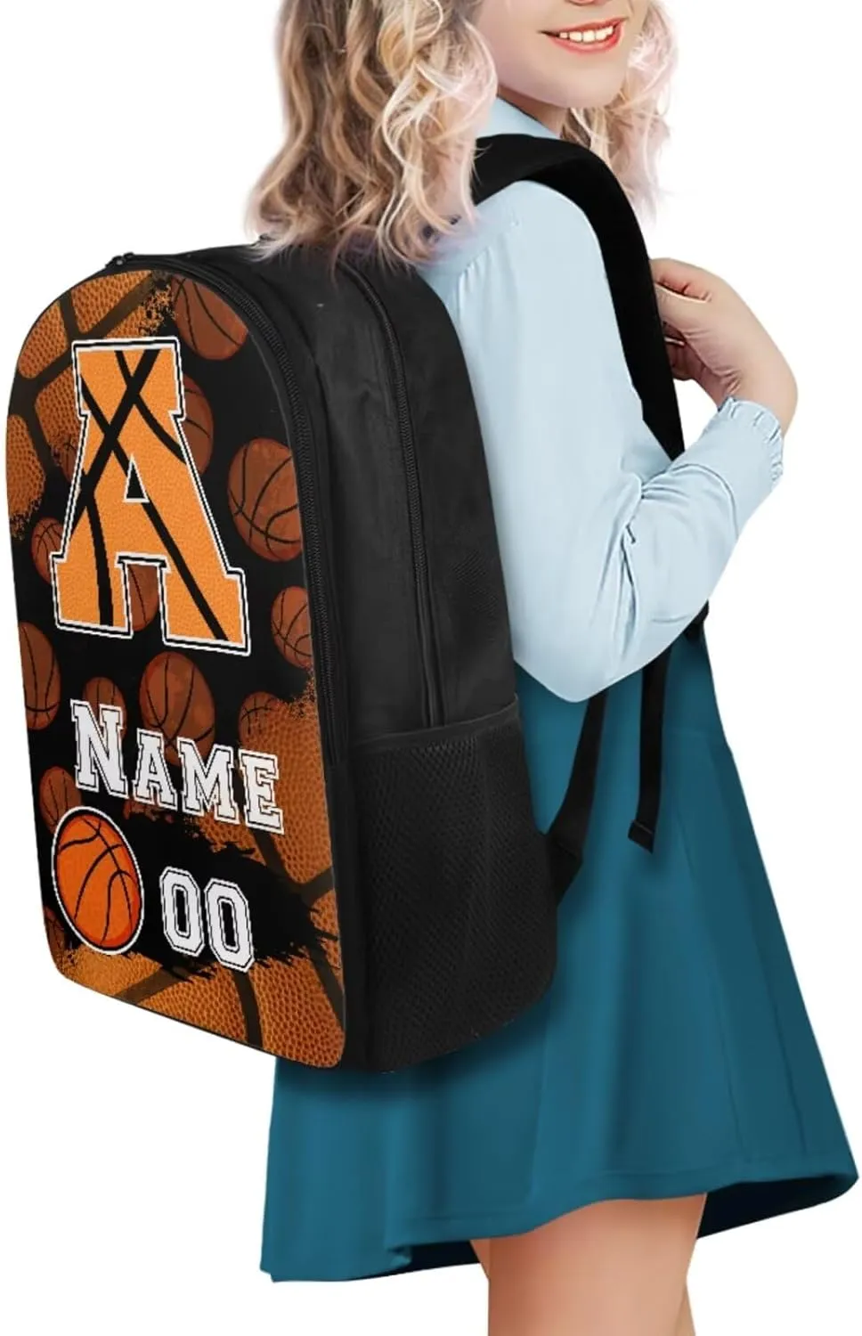 Tuoxiukan Personalized Basketball Backpacks for Kids Boys 6-8 Custom Initial Monogram Bookbag 17 Inch Sports Theme School Bag Custom Name and Number Elementary/Middle/High School Bag Set