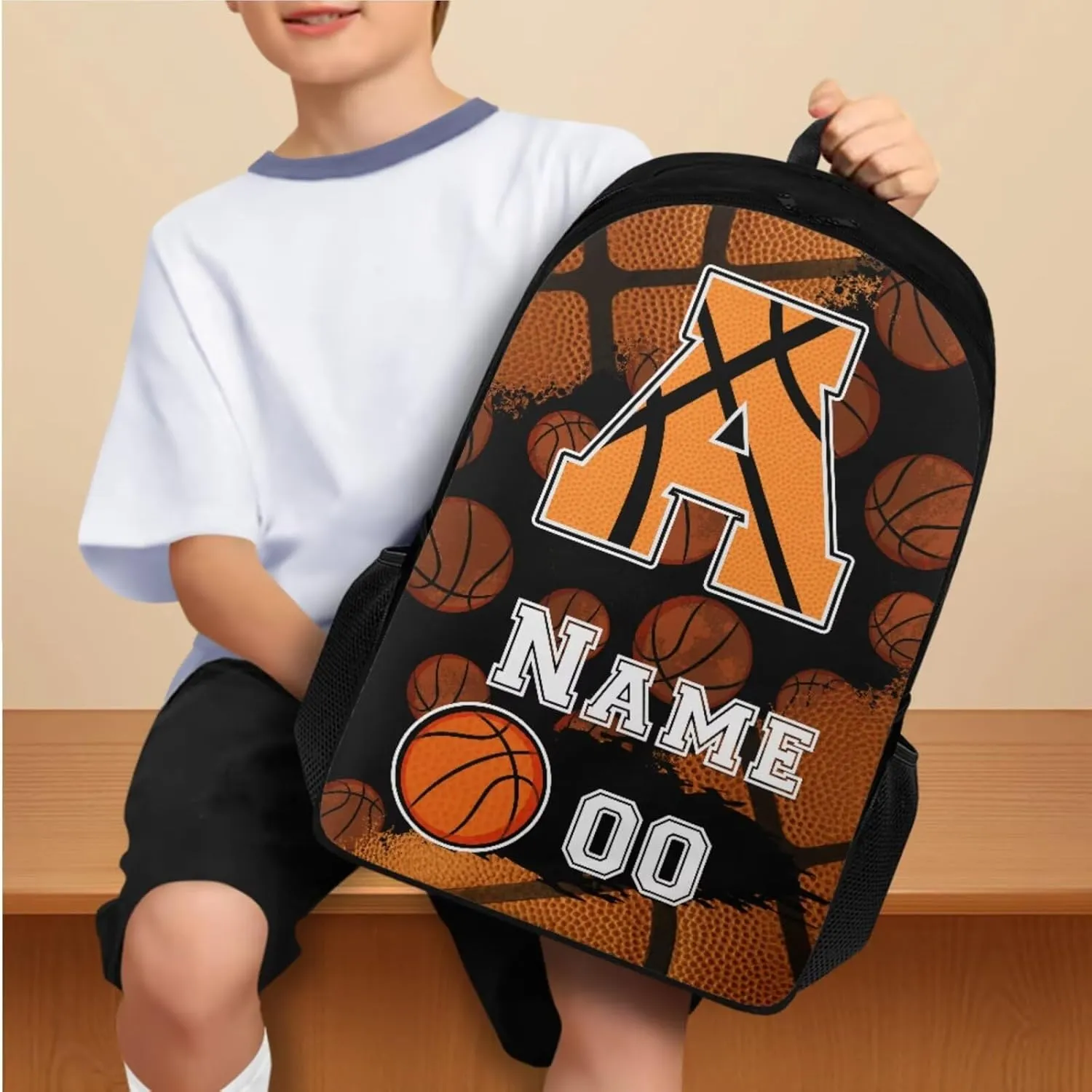 Tuoxiukan Personalized Basketball Backpacks for Kids Boys 6-8 Custom Initial Monogram Bookbag 17 Inch Sports Theme School Bag Custom Name and Number Elementary/Middle/High School Bag Set