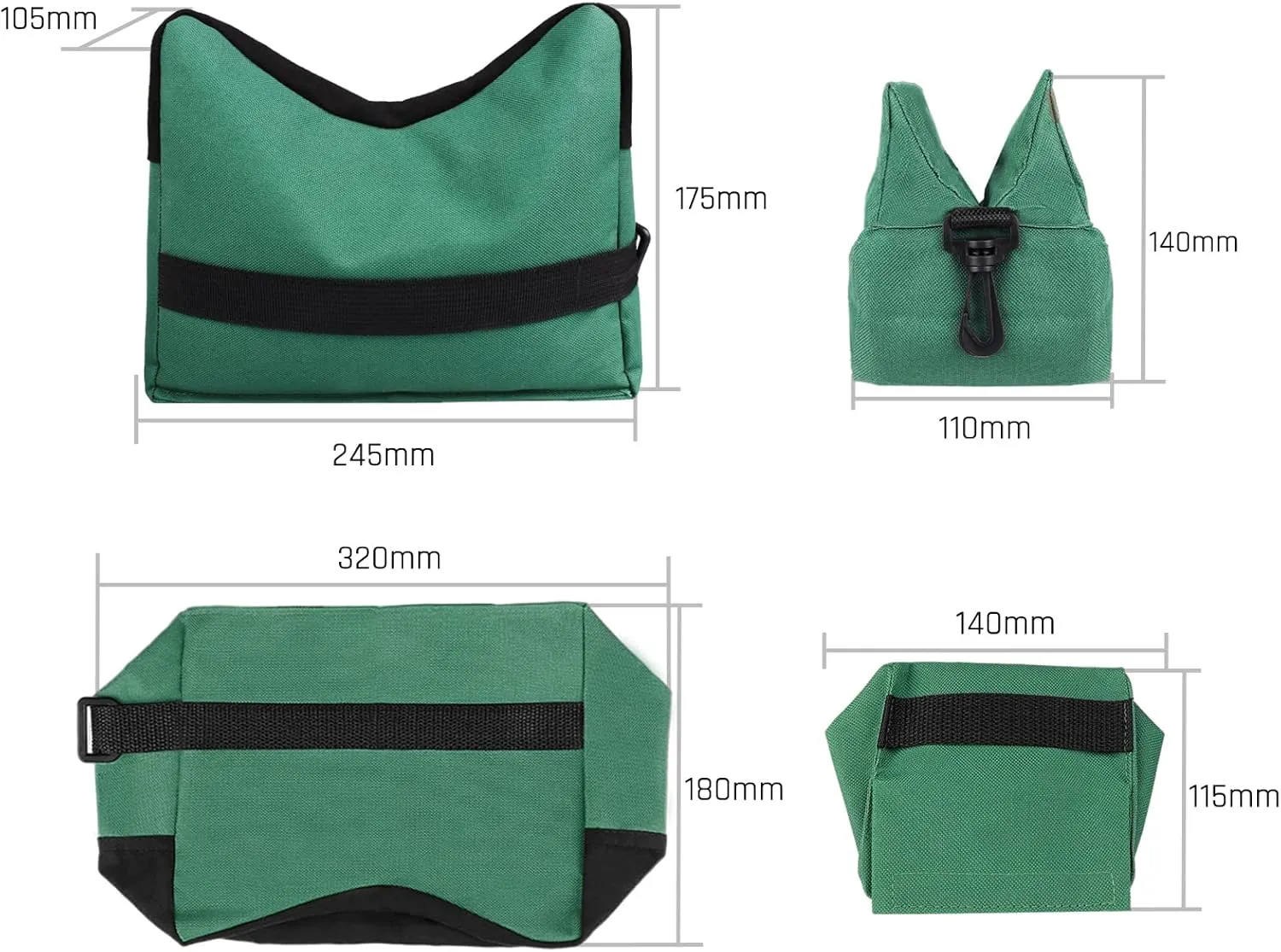 Twod Outdoor Shooting Rest Bags - Target Sports Bench Rest with Front & Rear Support SandBag Stand Holders for Gun Rifle Shooting Hunting Photography - Unfilled