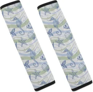Underwater Shell Starfish Sea Horse Fashion Car Seat Belt Cover Pad for Shoulder Bag Camera Soft Comfort Accessories 2PCS