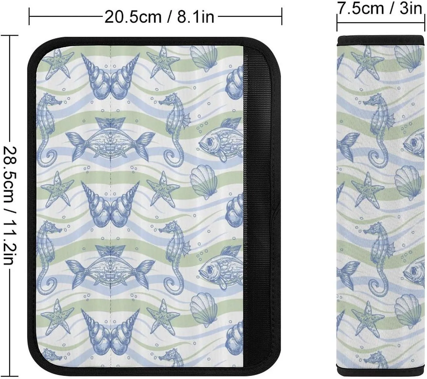 Underwater Shell Starfish Sea Horse Fashion Car Seat Belt Cover Pad for Shoulder Bag Camera Soft Comfort Accessories 2PCS