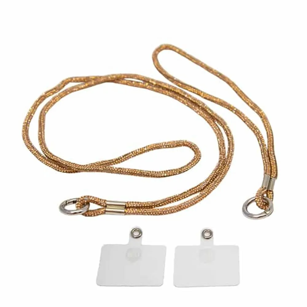 Universal Cell Phone Diamond Lanyard Compatible with all smart phone - 1x Diamond Nylon Neck Strap, 1x Diamond Wrist Strap(20cm) - Gold