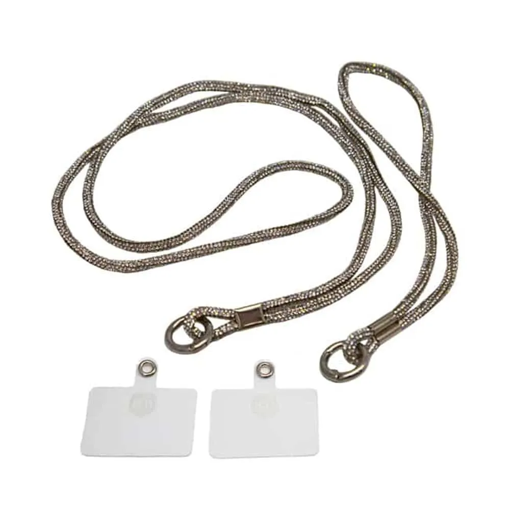Universal Cell Phone Diamond Lanyard Compatible with all smart phone - 1x Diamond Nylon Neck Strap, 1x Diamond Wrist Strap(20cm) - Gold