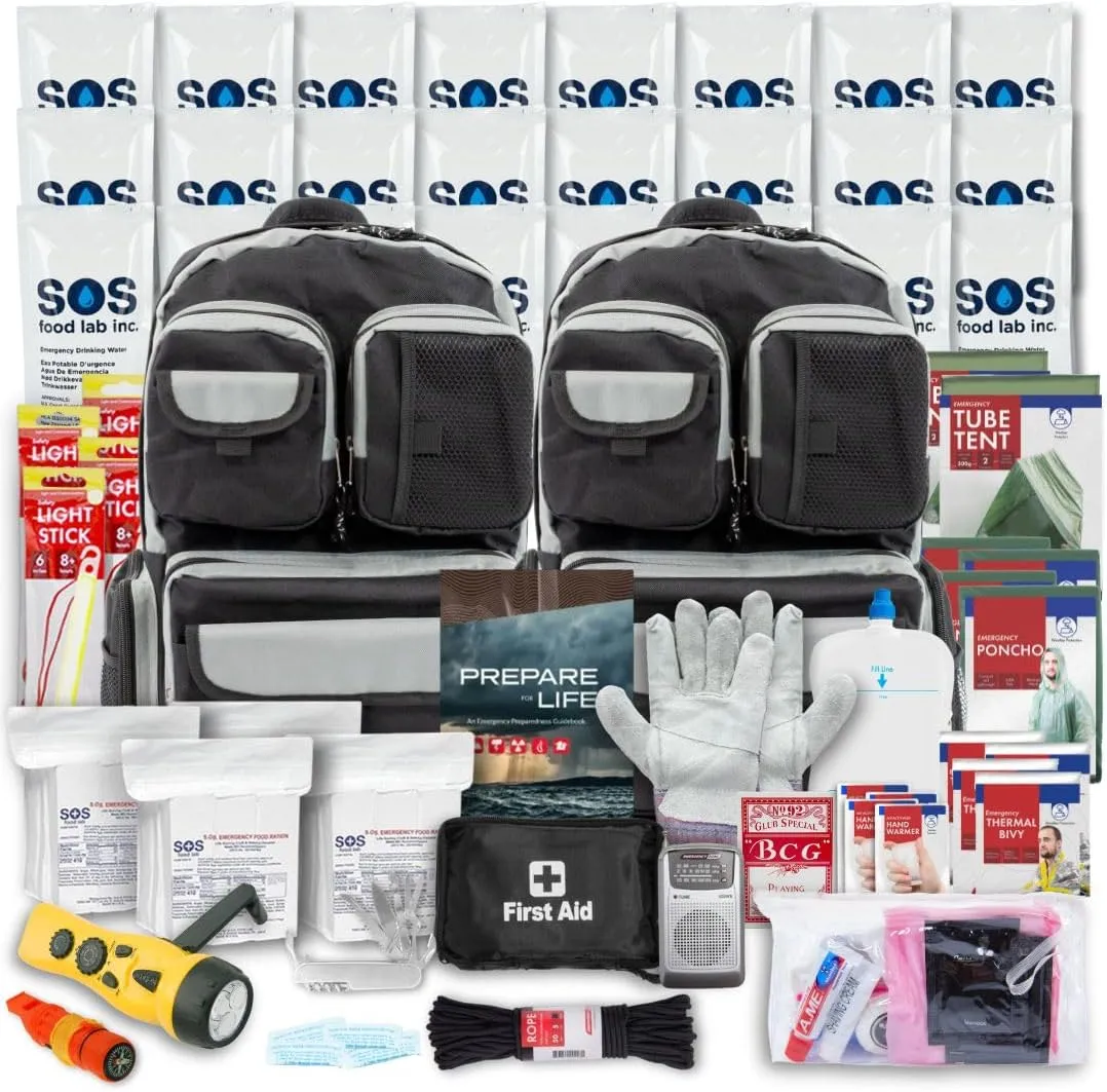 Urban Emergency Survival Kit - 2 or 4 Person Bug Out Bag | 72-Hours | Emergency Food Rations, Water with Survival Gear and Supplies for Disaster Preparedness