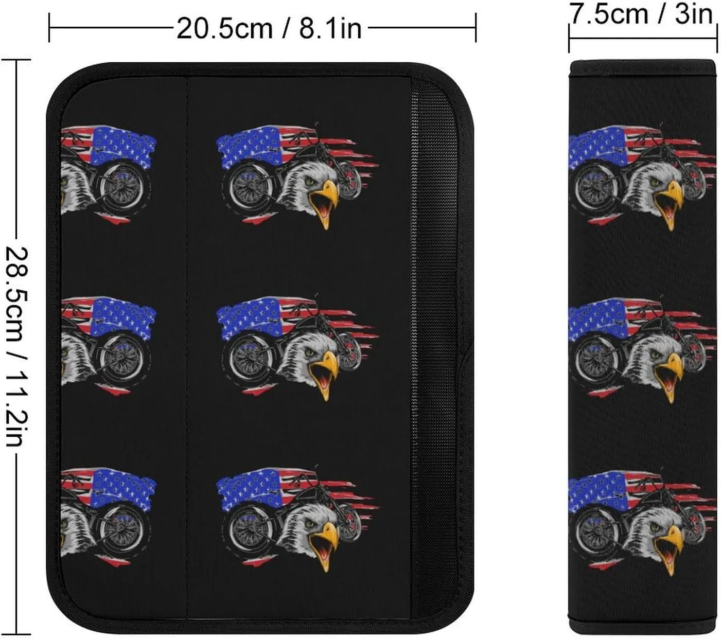 U.S. Motorcross Flag with Bald Eagle Fashion Car Seat Belt Cover Pad for Shoulder Bag Camera Soft Comfort Accessories 1PCS