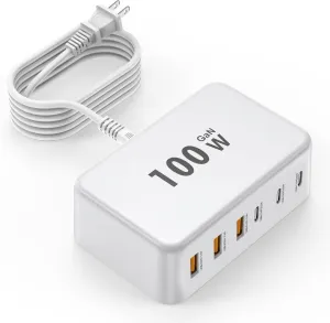 USB C Fast Charger,100W GaN 6 Port Type USB C Charging Station Hub Block USB C Wall Charger Power Strip Adapter Plug Cube Brick USB C USB A for iPad Air/Pro,iPhone 16 15 14 13 12 11 Pro Max,Galaxy S24