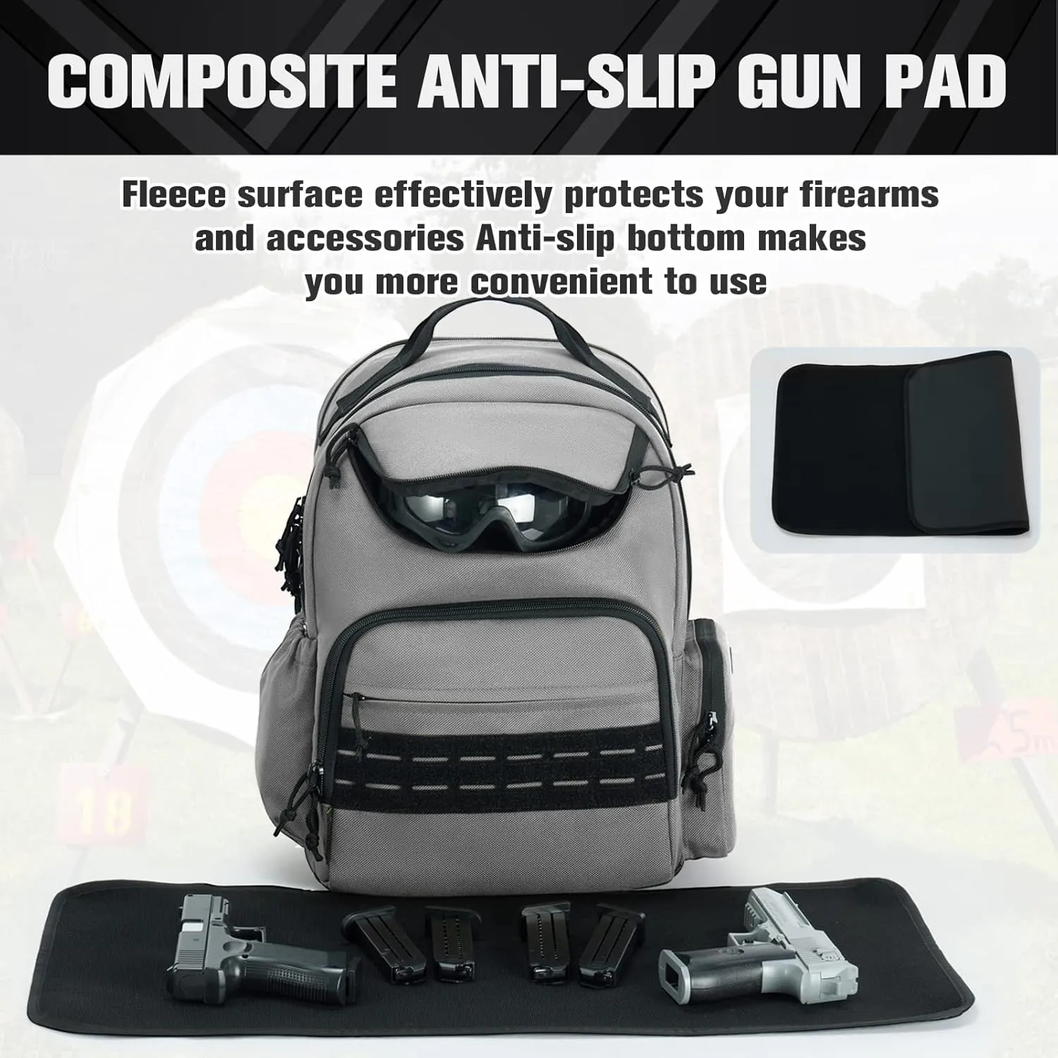 VEAGIA Range Backpack Pistol Range Bag For Handguns And Ammo Gun Cases Pistol Bags With Lockable Explosion-Proof Zippers