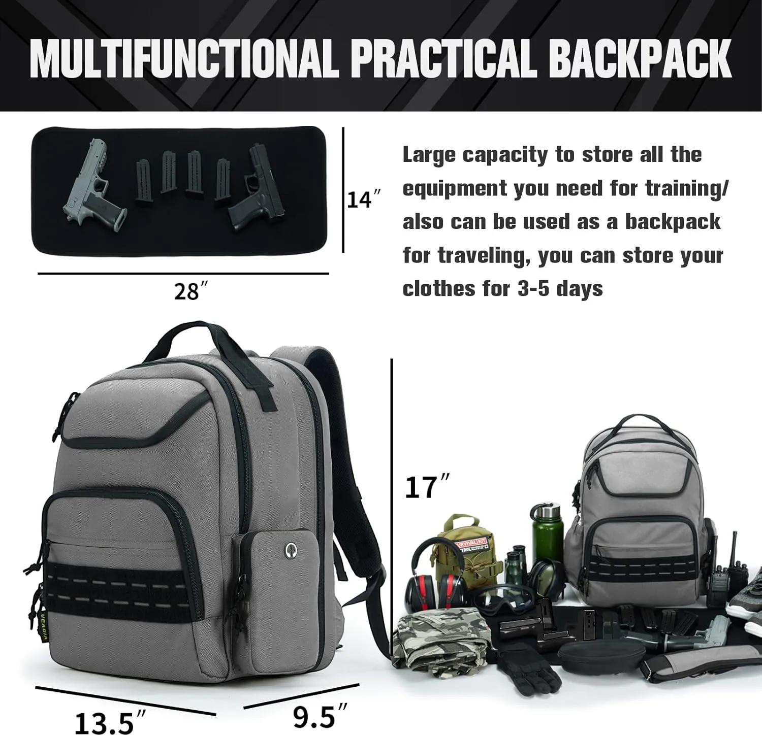 VEAGIA Range Backpack Pistol Range Bag For Handguns And Ammo Gun Cases Pistol Bags With Lockable Explosion-Proof Zippers