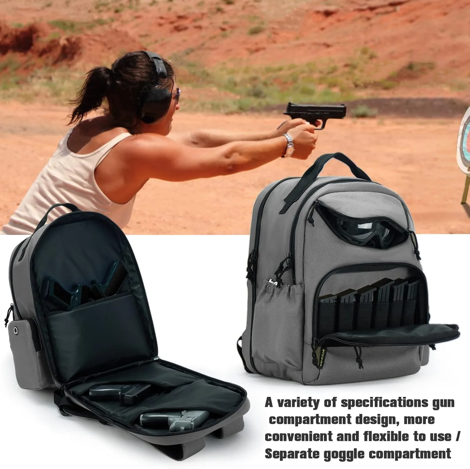 VEAGIA Range Backpack Pistol Range Bag For Handguns And Ammo Gun Cases Pistol Bags With Lockable Explosion-Proof Zippers