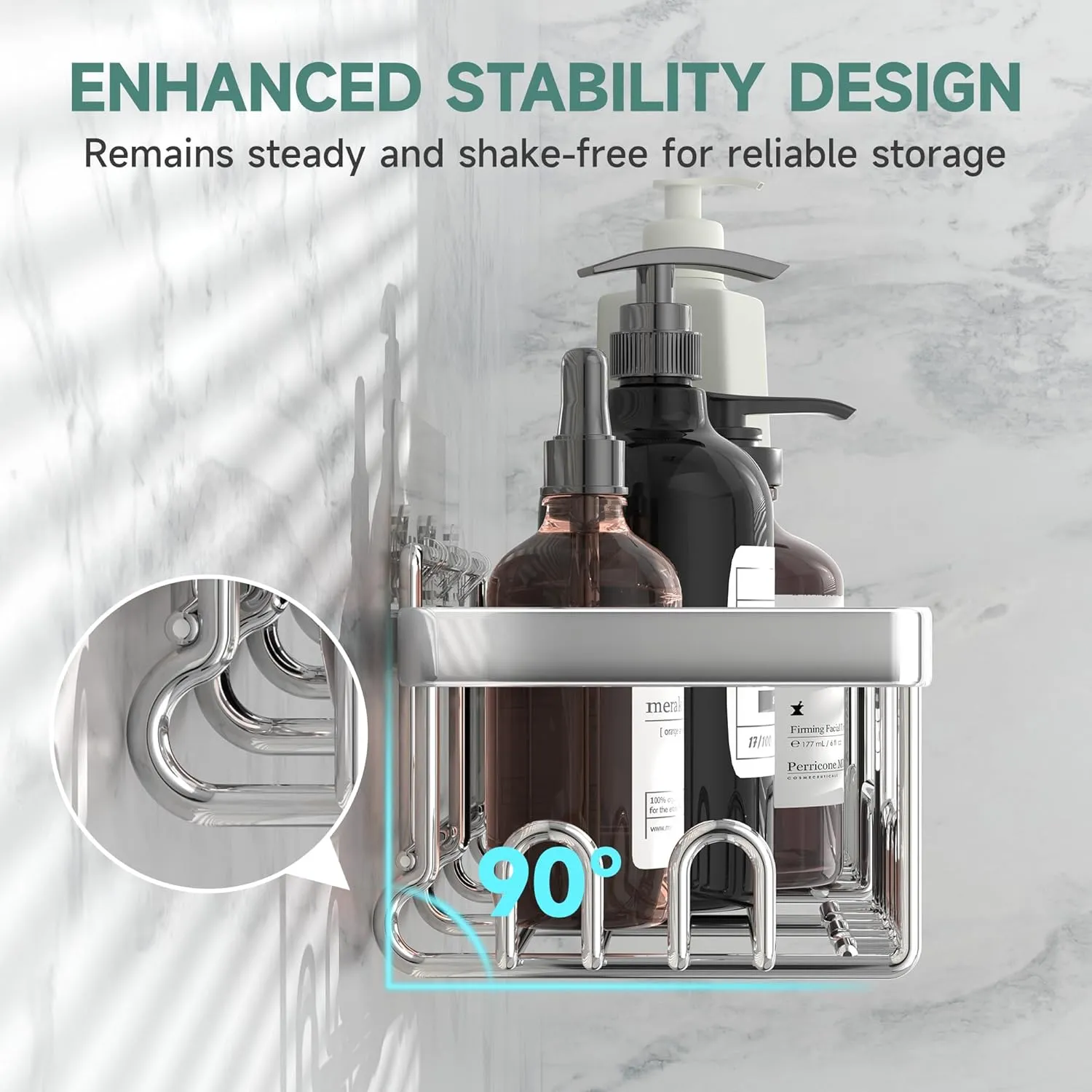 Veken Adhesive Shower Caddy 5-Pack,Heavy Weight Bearing,Large Wall Mounted Shower Shelves Rack,Organizer Storage Accessories with Soap Dish&Toothbrush Holder,Ideal for Bathroom,Home&Kitchen,Silver