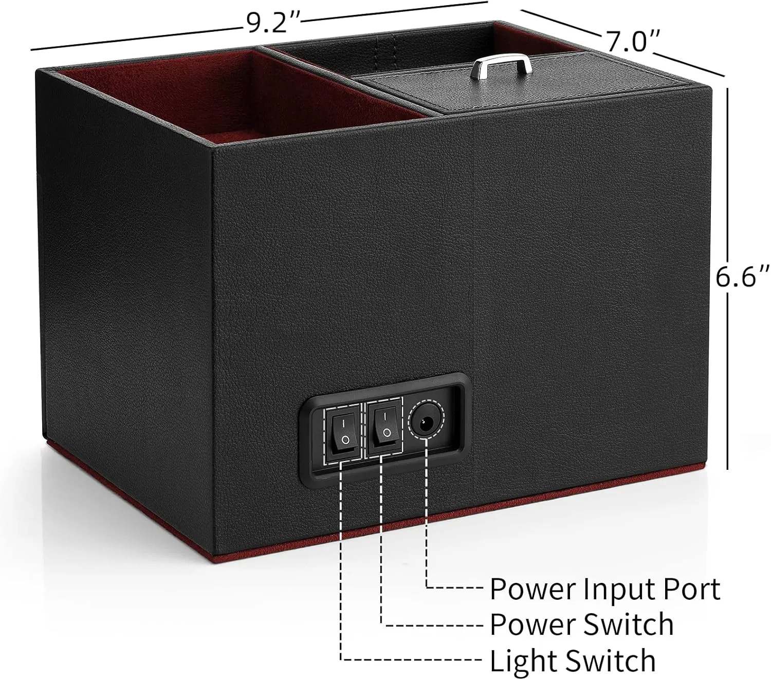 Vlando Automatic Double Watch Winder - Watch Winder Box with Men Jewelry Organizer Tray, Japanese Quiet Motor, LED Light, Adjustable Watch Pillows - Red