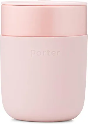 W&P Porter Travel Coffee Mug with Protective Silicone Sleeve | 12 Ounce Blush | Reusable Cup for Coffee or Tea | Portable Ceramic Mug with BPA-Free Press-Fit Lid | Dishwasher Safe | On-the-Go