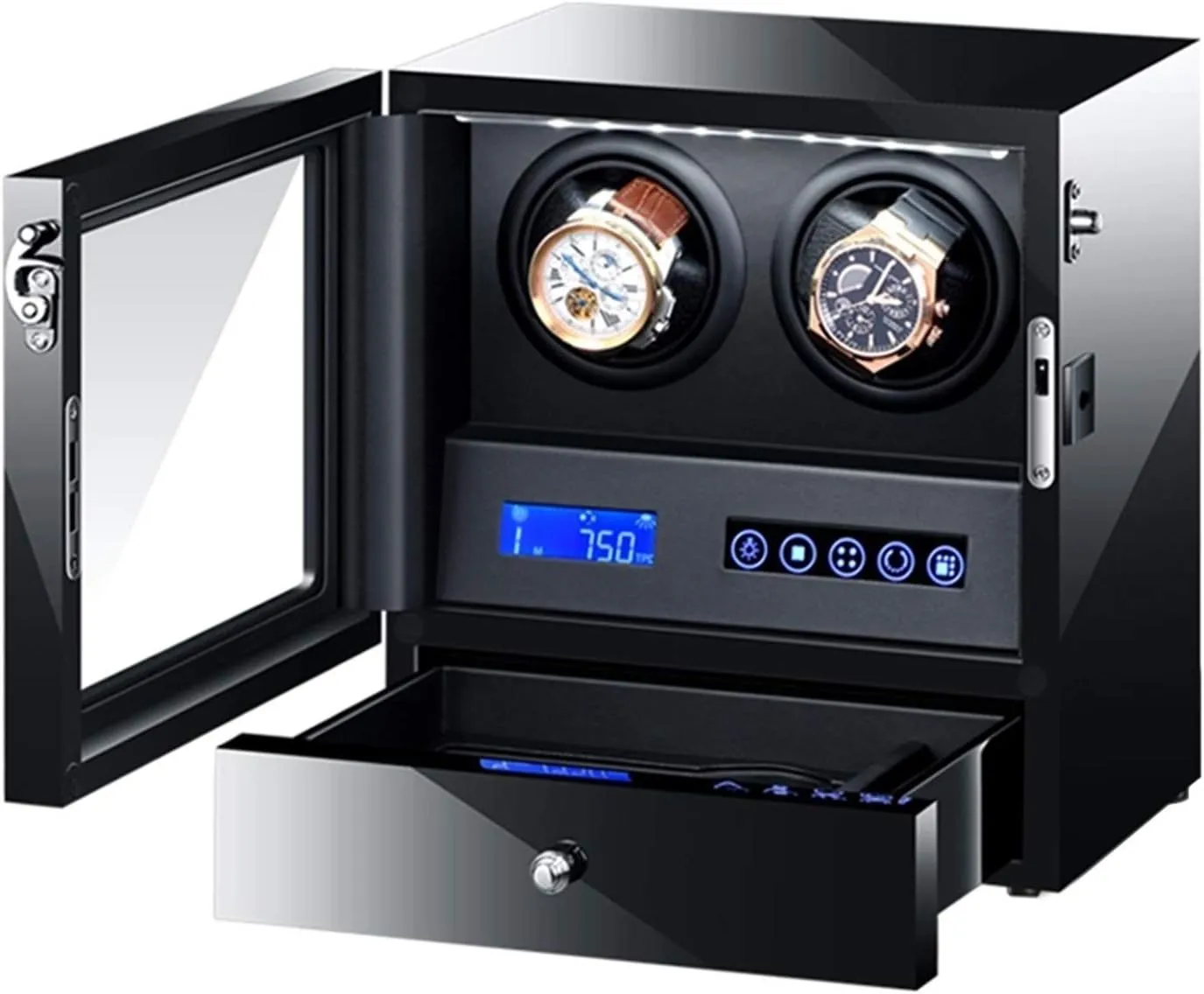 Watch Winder Automatic Watch Winder Box Watches and Jewelry Storage Drawer LCD Touch Screen Control with Led Backlight Quiet Motor,2 2 Watch Winder