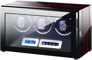 Watch Winder Box for 3 Automatic Watches with LCD Touch Screen Adjustable Watch Pillows Blue LED Light 5 Rotation Modes Watch Winder Watch Box Case Watch Storage