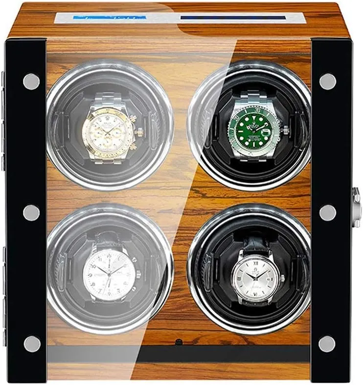 Watch Winder Box for Automatic Watch LCD Touch Screen Wooden Piano Paint Exterior Quiet Motor Built-in Led Light,4 0