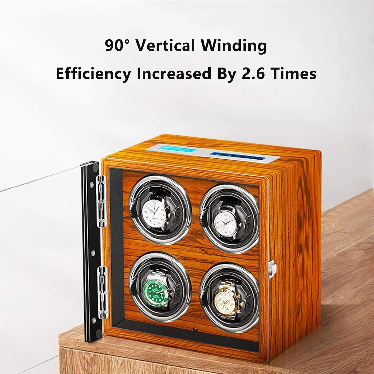 Watch Winder Box for Automatic Watch LCD Touch Screen Wooden Piano Paint Exterior Quiet Motor Built-in Led Light,4 0
